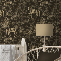 Elegant Vintage Cream Brown Horse Floral Pattern
