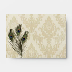 elegant vintage cream damask peacock wedding envelope
