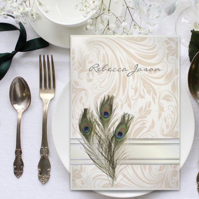 elegant vintage cream damask peacock wedding invitation (elegant vintage cream damask peacock wedding invitation)