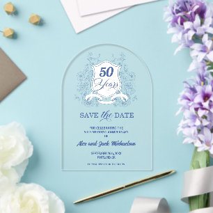 Elegant Vintage Crest 50th Wedding Anniversary Acrylic Invitations