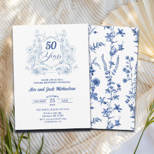 Elegant Vintage Crest 50th Wedding Anniversary Invitation