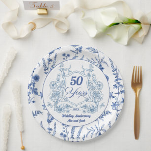 Elegant Vintage Crest 50th Wedding Anniversary Paper Plate