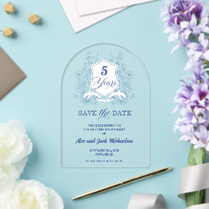 Elegant Vintage Crest 5th Wedding Anniversary Acrylic Invitations