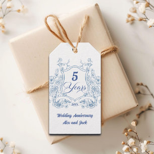 Elegant Vintage Crest 5th Wedding Anniversary Gift Tags