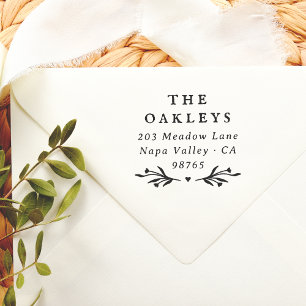 Elegant Vintage Crest Floral Return Address Rubber Stamp