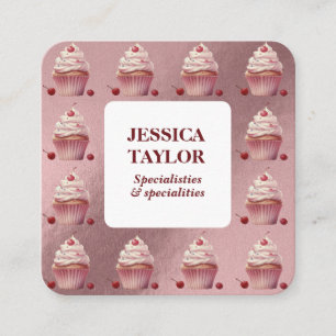 Elegant vintage Cupcake home bakery pink rose gold Square Business Card