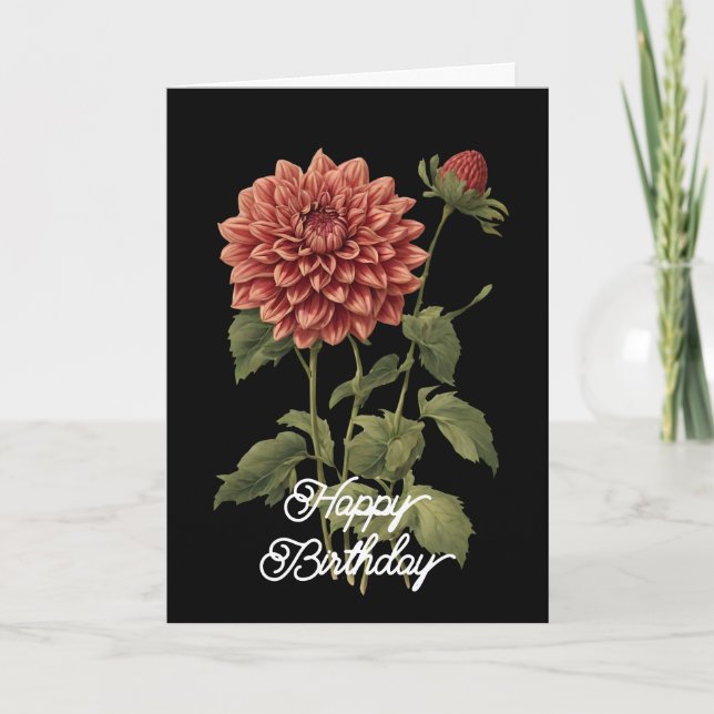 Elegant Vintage Dahlia Floral Botanical Birthday Card (Front)