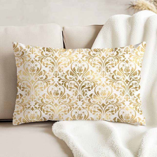 Elegant Vintage Damask Gold White Throw Pillow (Creator Uploaded)
