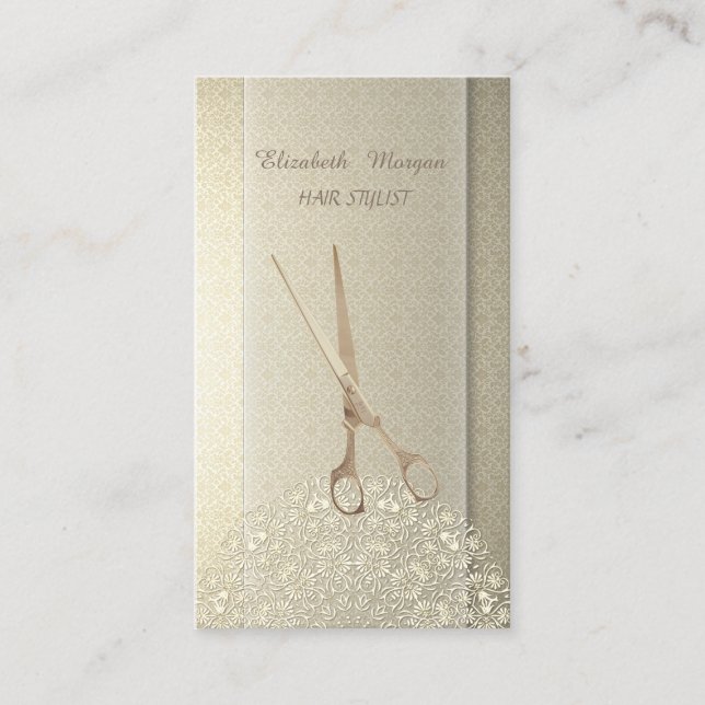 Elegant Vintage,Damask, Lace,Scissors Business Card (Front)