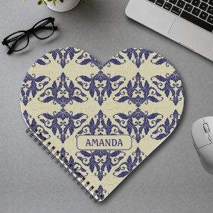 Elegant vintage damask navy Blue yellow monogram Notebook