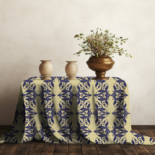 Elegant vintage damask navy Blue yellow monogram Tablecloth