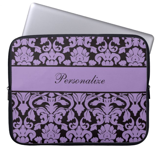Elegant Vintage Damask Pattern Personalised Laptop Sleeve (Front)