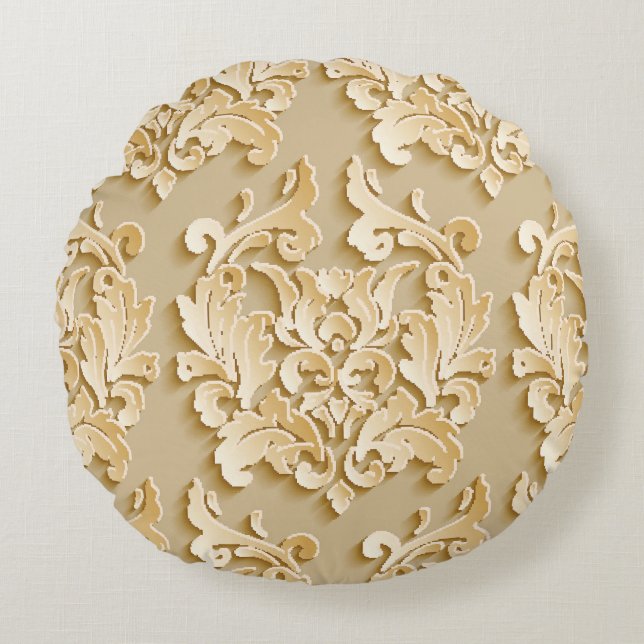 Elegant Vintage Damask Pattern Texture Round Cushion (Front)