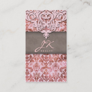 Elegant Vintage Damask Pink Professional Business Card