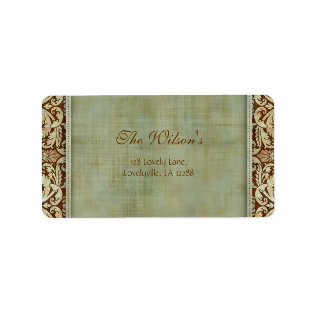 Elegant Vintage Damask Wedding Label Address 2 (Front)