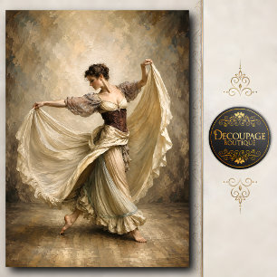 Elegant Vintage Dancer in Flowing Ivory Dress Tissue Paper