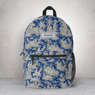 Elegant vintage dark blue toile de jouy  printed backpack