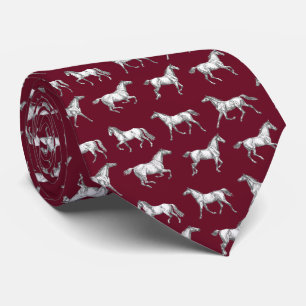 Elegant Vintage Dark Burgundy Galloping Horses Tie