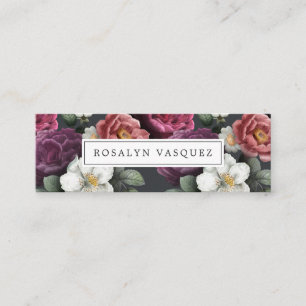 Elegant Vintage Dark Floral on Black Mini Business Card