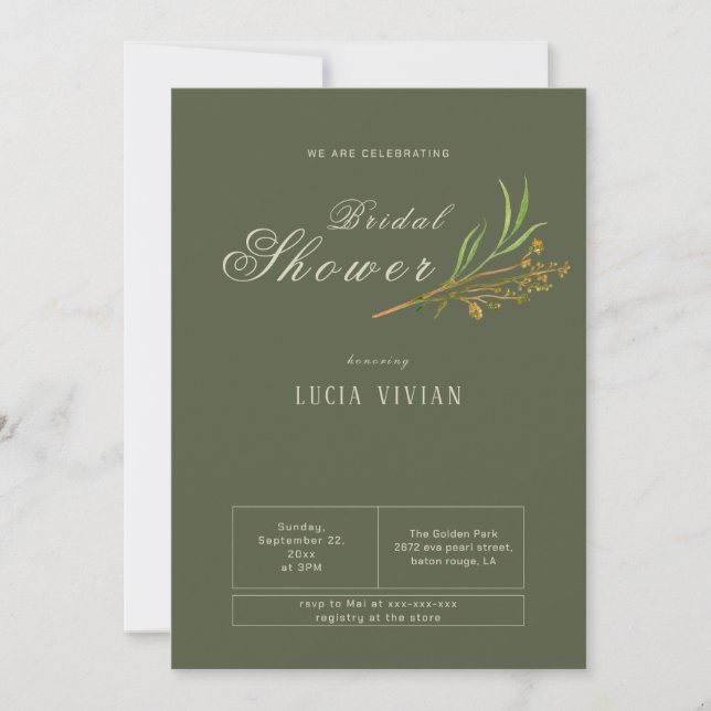Elegant Vintage Dark Green Rustic Bridal Shower Invitation (Front)