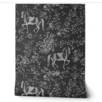 Elegant Vintage Dark Grey Horse Floral Pattern