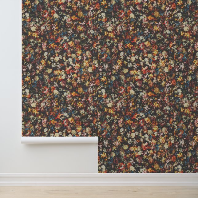 Elegant Vintage Dark Moody Abstract Floral  Wallpaper (Application)