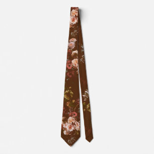 Elegant Vintage Dark Moody Brown Floral Tie