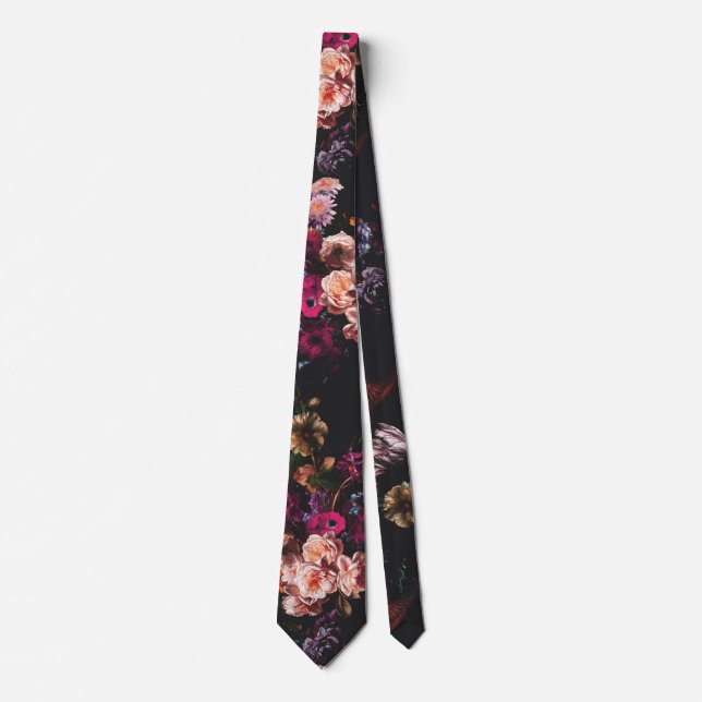 Elegant Vintage Dark Moody Burgundy Floral  Tie (Front)