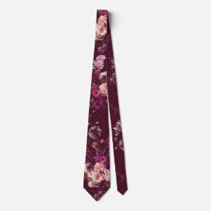 Elegant Vintage Dark Moody Burgundy Floral Tie