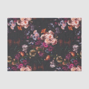Elegant Vintage Dark Moody Burgundy Floral Tissue Paper