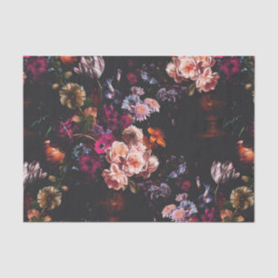 Elegant Vintage Dark Moody Burgundy Floral  Tissue Paper