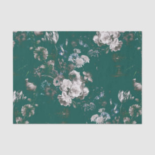 Elegant Vintage Dark Moody Teal Floral Tissue Paper