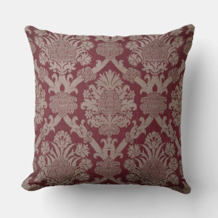 Elegant Vintage Dark Red Beige Damask Weave Cushion