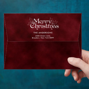Elegant Vintage Dark Red Velvet Merry Christmas Envelope