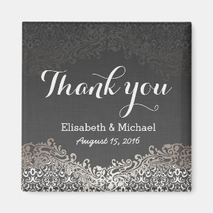 Elegant Vintage Dark Silver Damask - Thank You Magnet