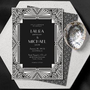Elegant Vintage Deco Black White Invitation