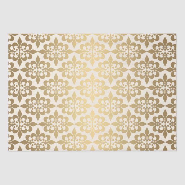 Elegant Vintage Decoupage Glowing Gold Damask Tissue Paper (Front)