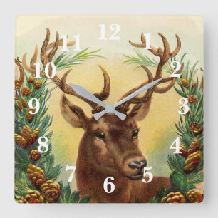 Elegant Vintage Deer cool and Rustic Square Wall Clock