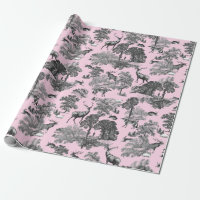Elegant Vintage Deer Fox Hare Country Toile Pink