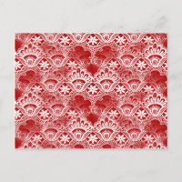 Elegant Vintage Distressed Red White Lace Damask