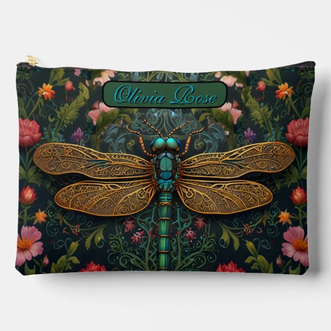 Elegant Vintage dragonfly boho botanical  Accessory Pouch (Front)