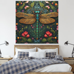 Elegant Vintage dragonfly boho botanical Canvas Print