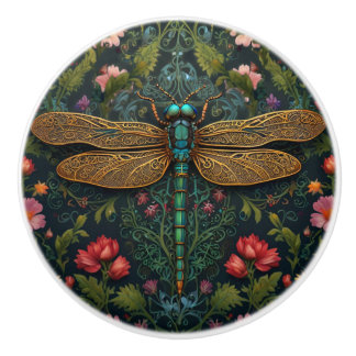 Elegant Vintage dragonfly boho botanical Ceramic Knob