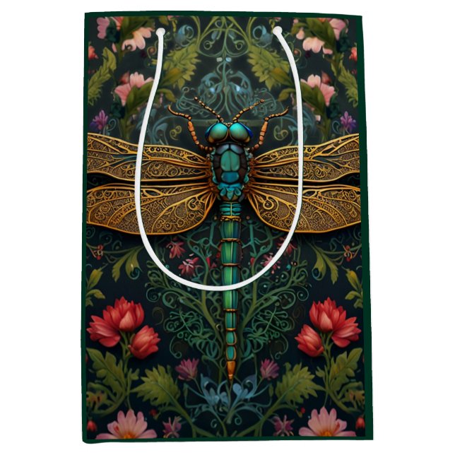 Elegant Vintage dragonfly boho botanical  Medium Gift Bag (Front)
