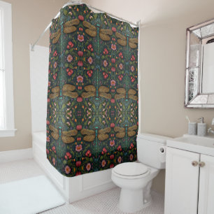 Elegant Vintage dragonfly boho botanical Shower Curtain