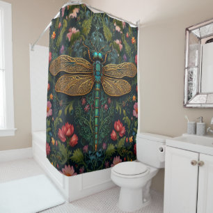 Elegant Vintage dragonfly boho botanical Shower Curtain