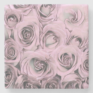 Elegant Vintage Drawing of pink black grey roses Stone Coaster