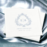 Elegant Vintage Dusty Blue Crest Wedding Logo  Napkin<br><div class="desc">With classic elegance, this wedding napkin features a decorative Victorian crest with the bride and groom's monogram initials. It has a look of luxury with its formal crest that serves as a wedding logo for the bride and groom. The colour scheme in dusty blue and white is a popular choice...</div>
