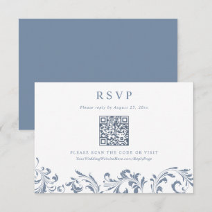 Elegant Vintage Dusty Blue Formal Wedding QR Code RSVP Card