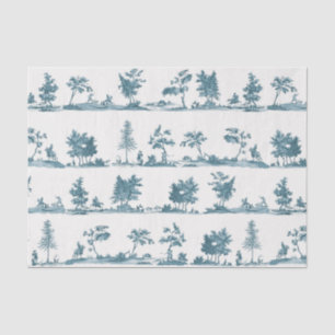 Elegant Vintage Dusty Blue Horse Hunting Toile Tissue Paper